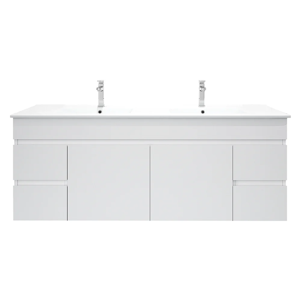 [50517] 1500*450*560mm Wall Hung Gloss White PVC Vanity With Double Ceramic Top