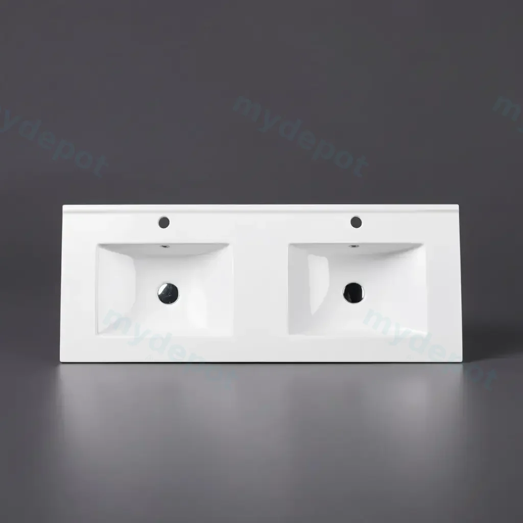 [50130] 1500*460*175mm Gloss White Double Bowl Ceramic Top With Mixer Hole