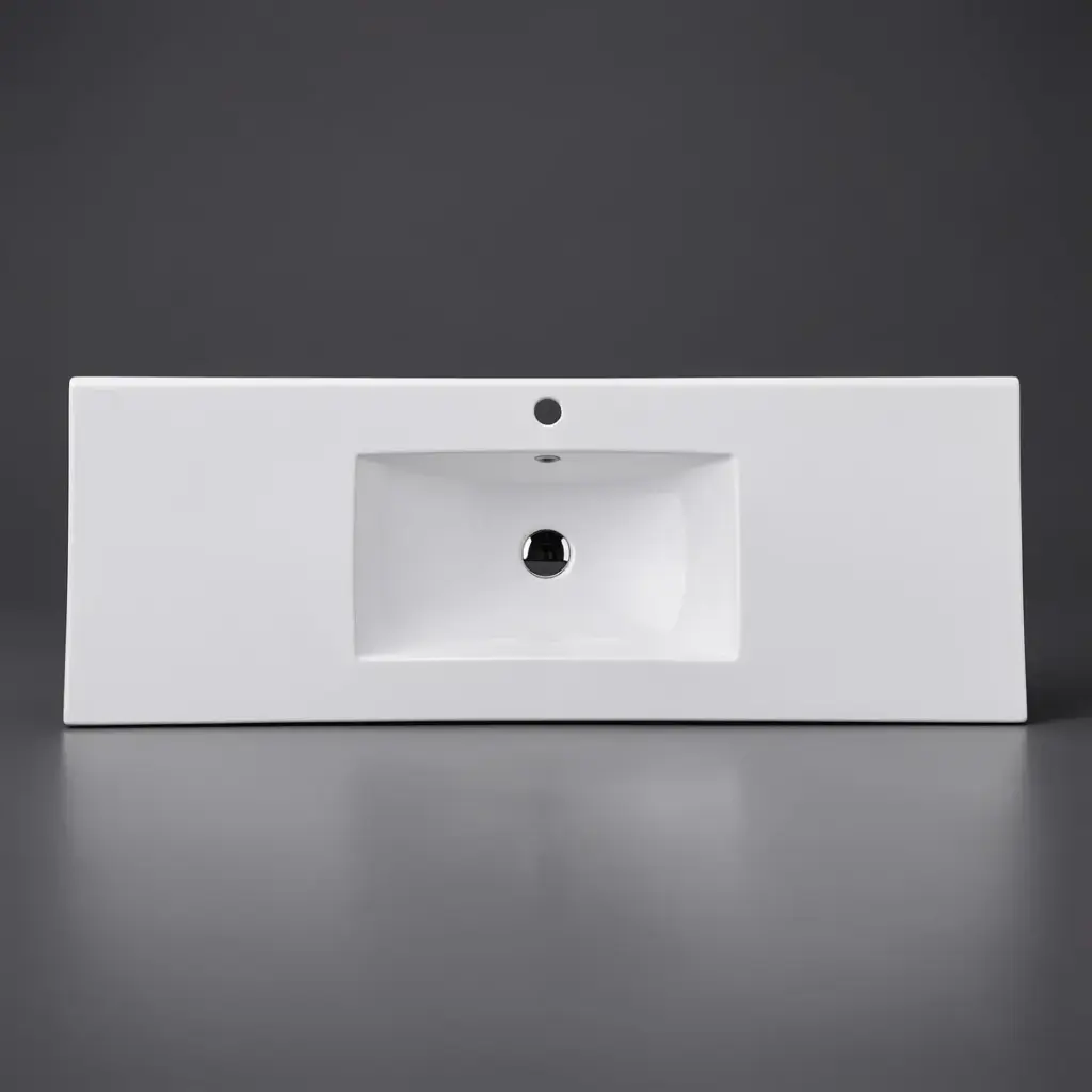 1500*460*175mm Gloss White Single Bowl Ceramic Top With Mixer Hole