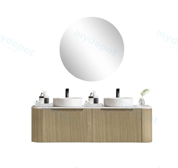 [50416] 1500*460*400mm Bur Oak Round Edge Grooved Wall Hung Vanity Cabinet Only Soft Closed Double Drawer