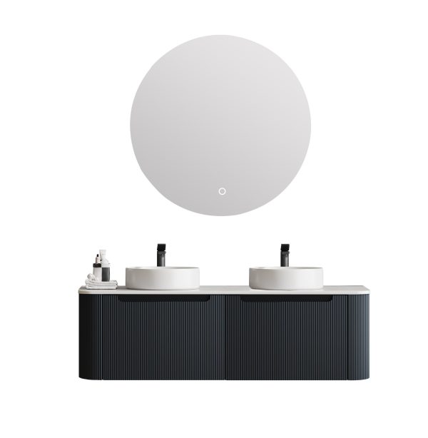 [50417] 1500*460*400mm Matt Black Round Edge Grooved Wall Hung Vanity Cabinet Only Soft Closed Double Drawer