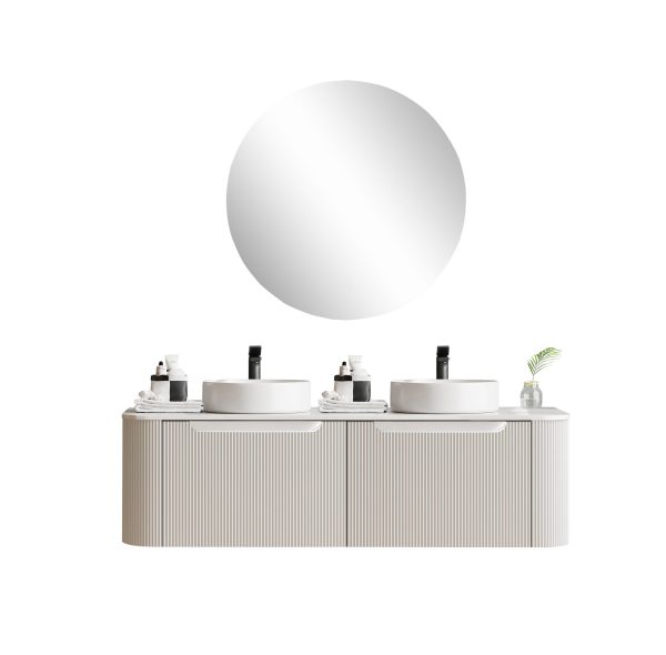 [50418] 1500*460*400mm Matt White Round Edge Grooved Wall Hung Vanity Cabinet Only Soft Closed Double Drawer