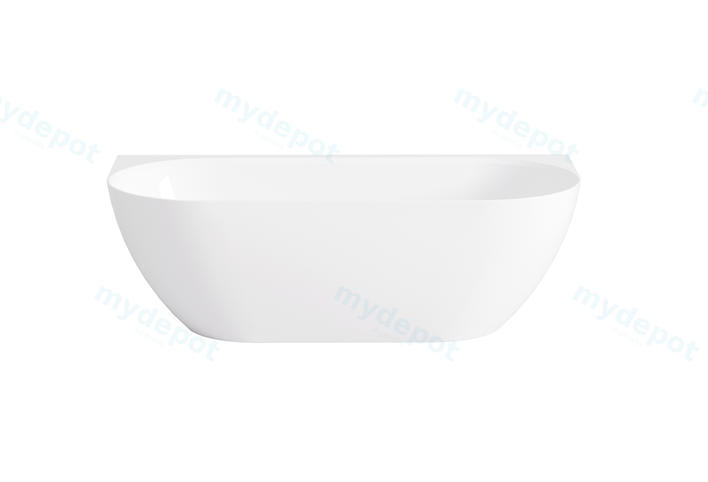 1500*770*550mm Gloss White Ellips Back To Wall Free Standing Acrylic Bathtub No Overflow, Chrome Waste And Pipe Included