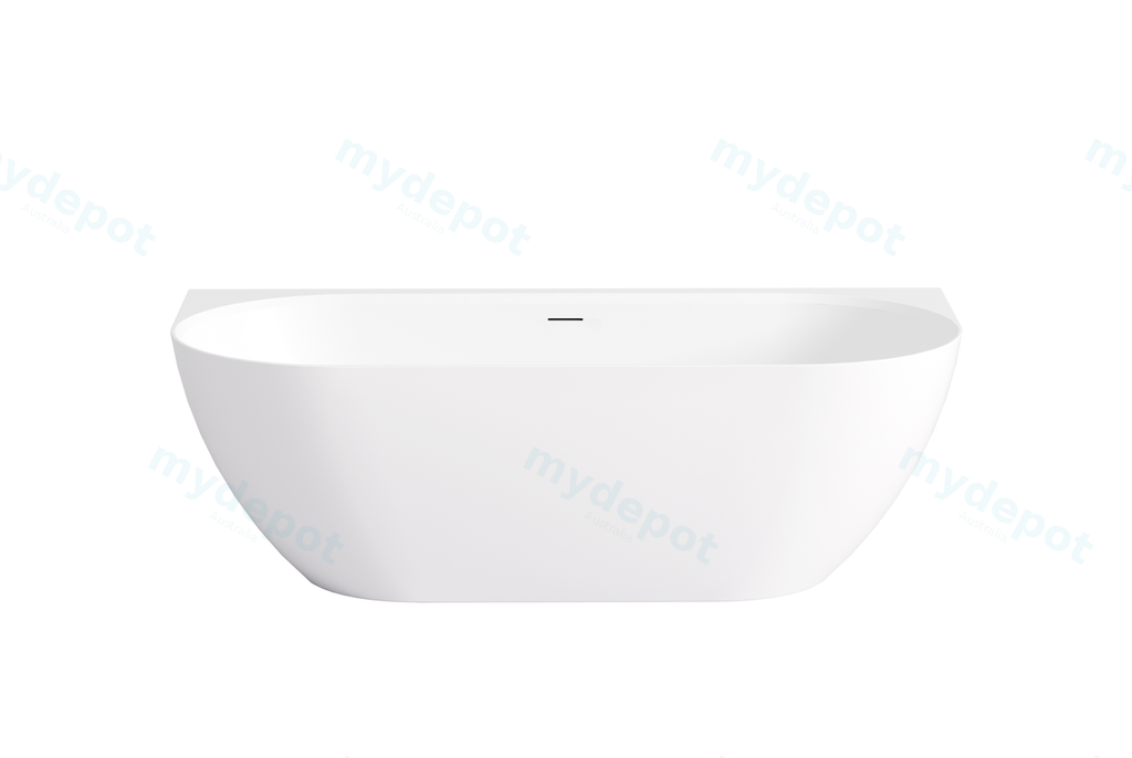 1500*770*551mm Matte White Ellips Back To Wall Free Standing Acrylic Bathtub With Overflow,Matte White Waste And Pipe Included