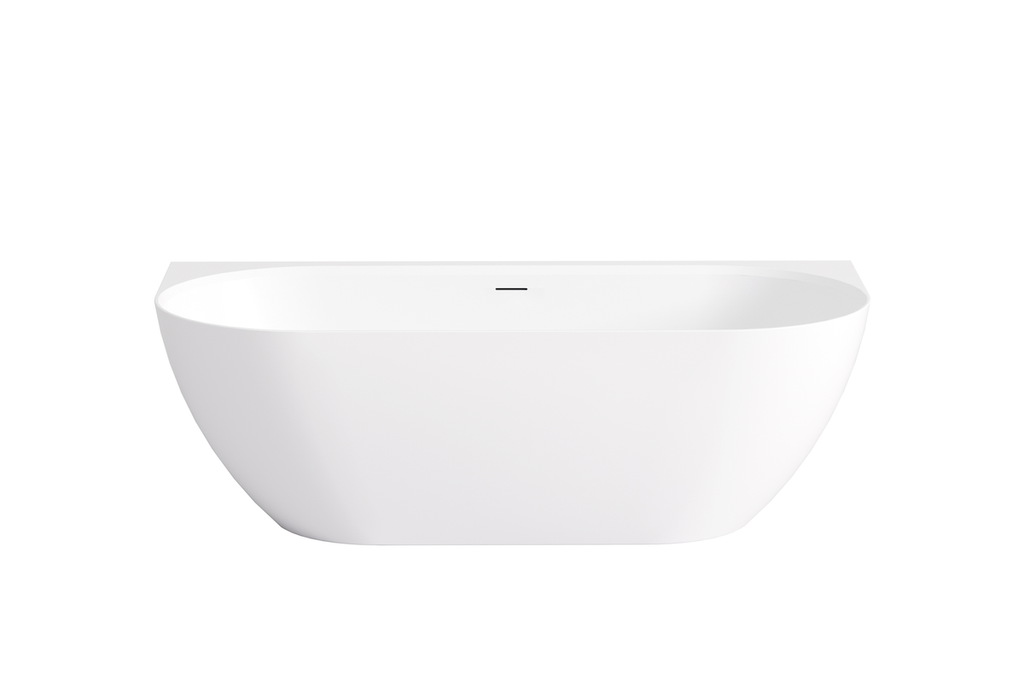 [55603] 1500*770*551mm Matte White Ellips Back To Wall Free Standing Acrylic Bathtub With Overflow,Matte White Waste And Pipe Included