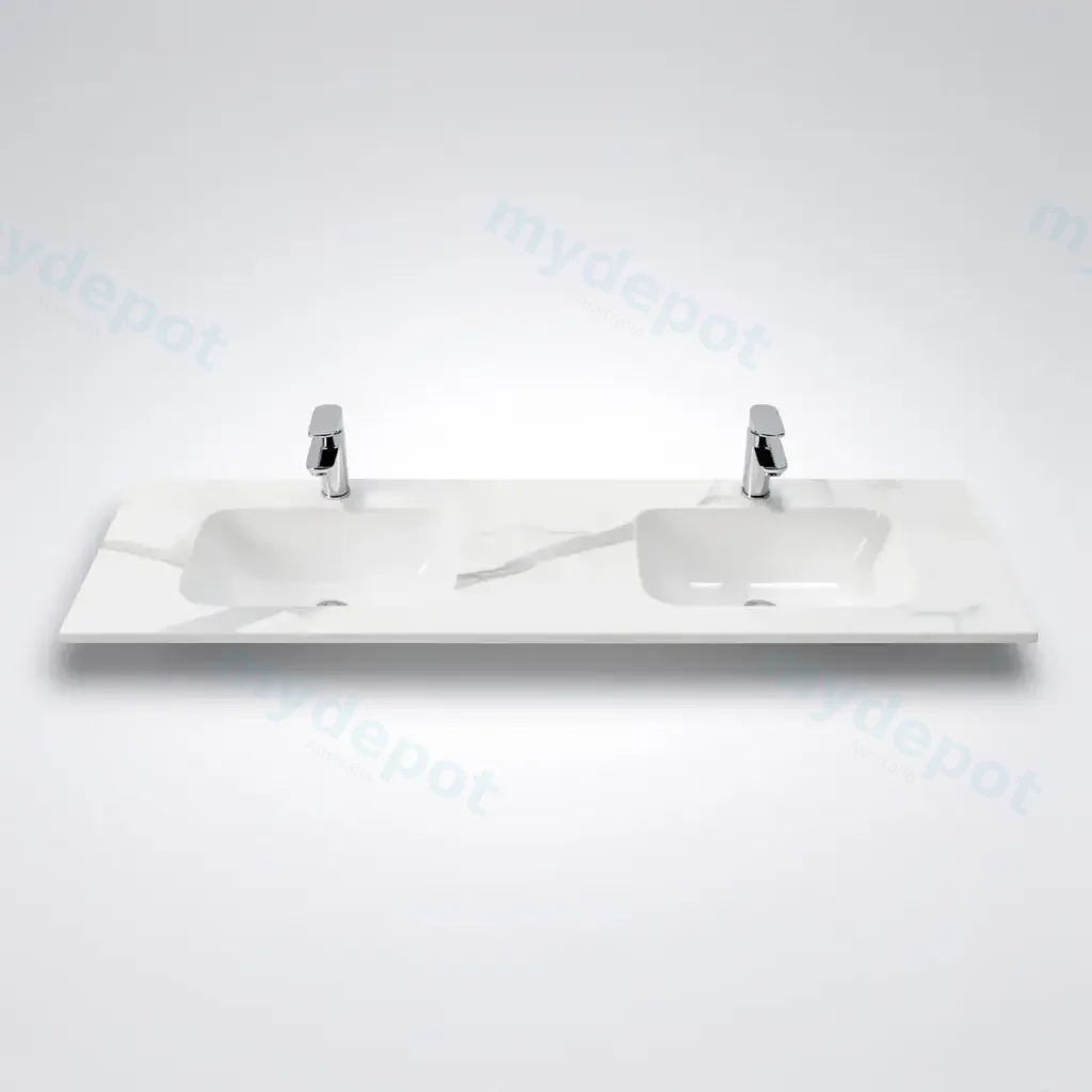 1500Lx460Dx180Hmm White Marble Look Sintered Stone Top With Double Undermount Basin