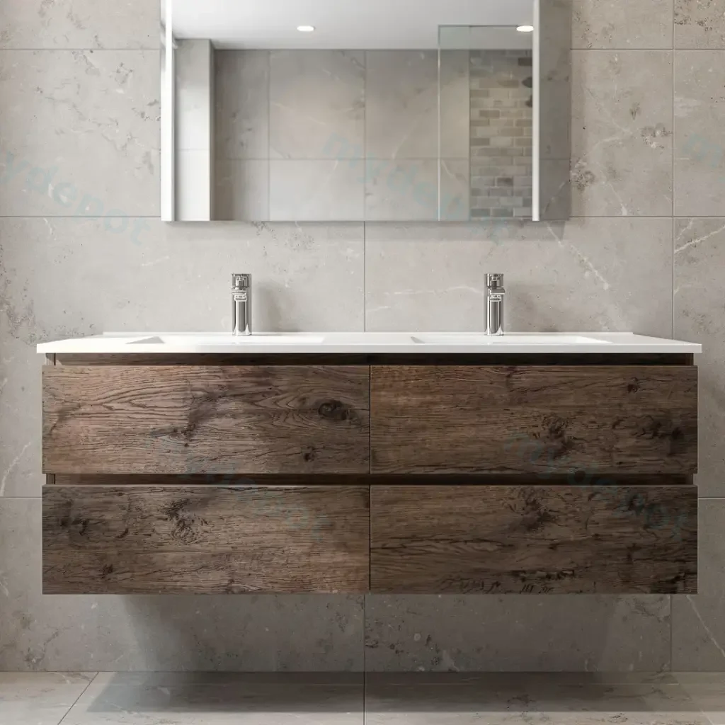 1500mm Dark Oak MDF 4 Drawers Wall Hung Bathroom Vanity Cabinet Only
