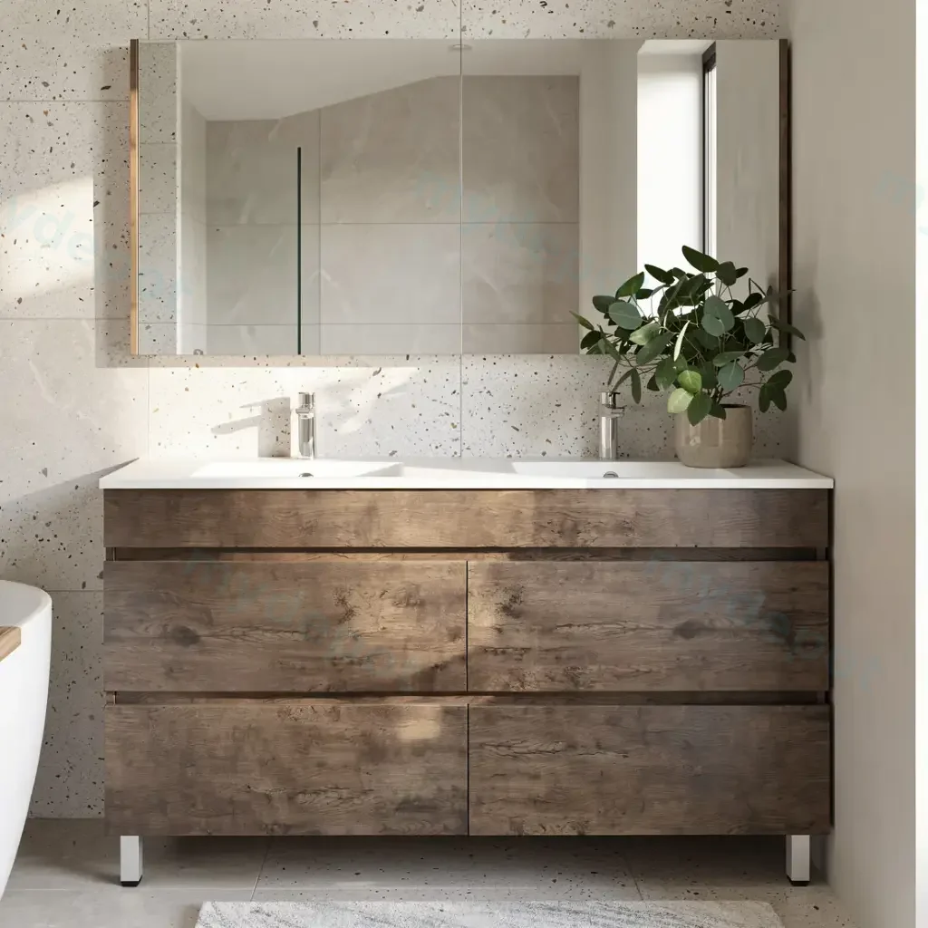 1500mm Dark Oak MDF 4 Drawers Freestanding Bathroom Vanity Cabinet Only