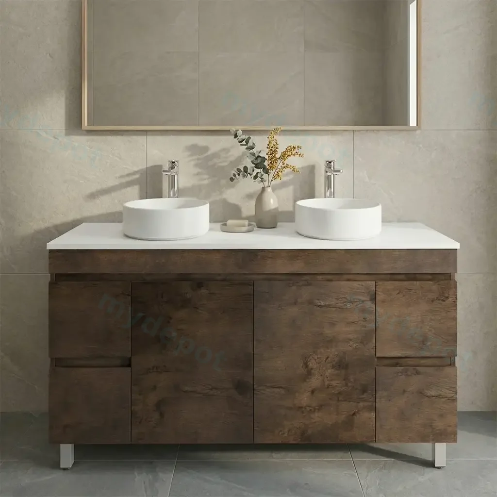 1500mm Dark Oak MDF Freestanding Bathroom Vanity Cabinet Only PVC Vacuum Filmed