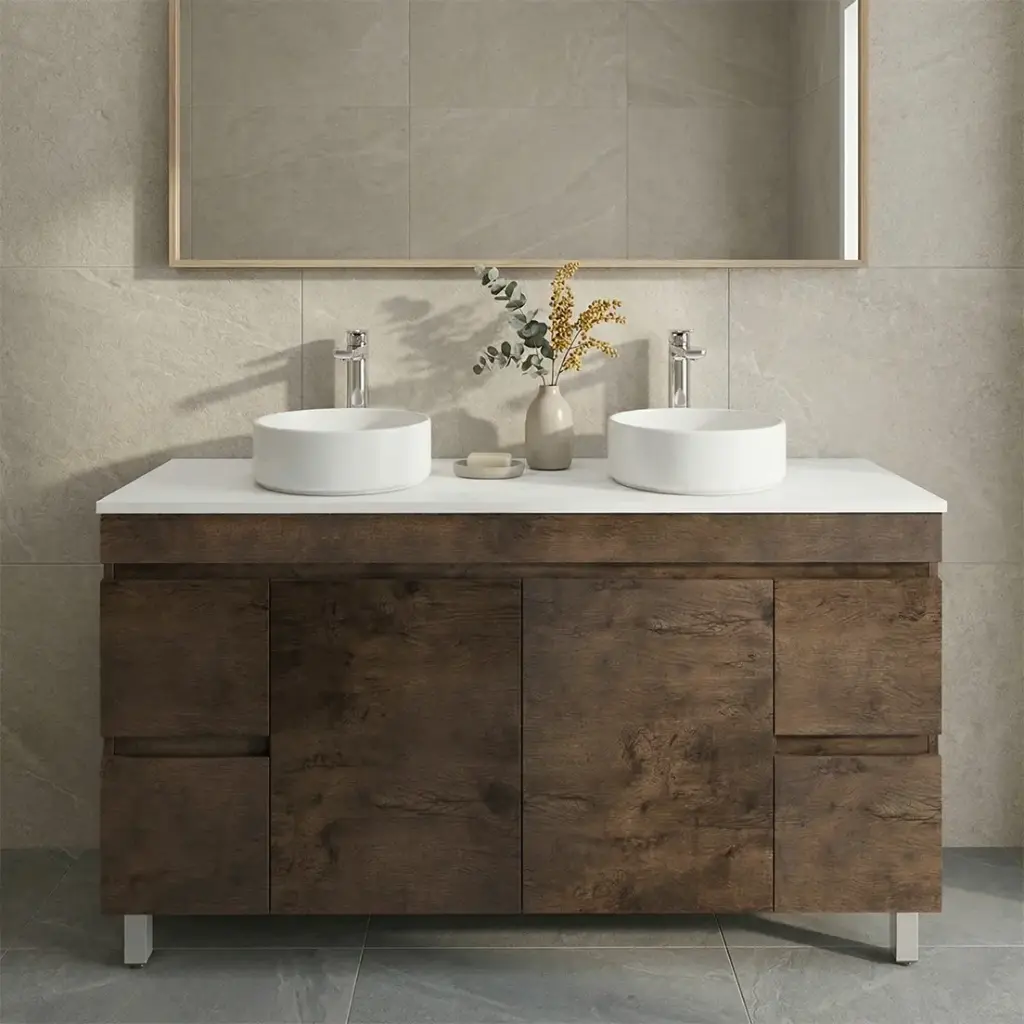 [93139/B154L-DO] 1500mm Dark Oak MDF Freestanding Bathroom Vanity Cabinet Only PVC Vacuum Filmed