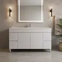 1500mm Gloss White MDF 4 Side Drawers 2 Middle Doors Freestanding Bathroom Vanity Cabinet Only