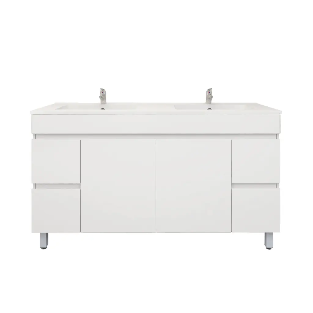 [92026/PVC154L] 1500mm Freestanding Bathroom Vanity Cabinet with Legs PVC Gloss White