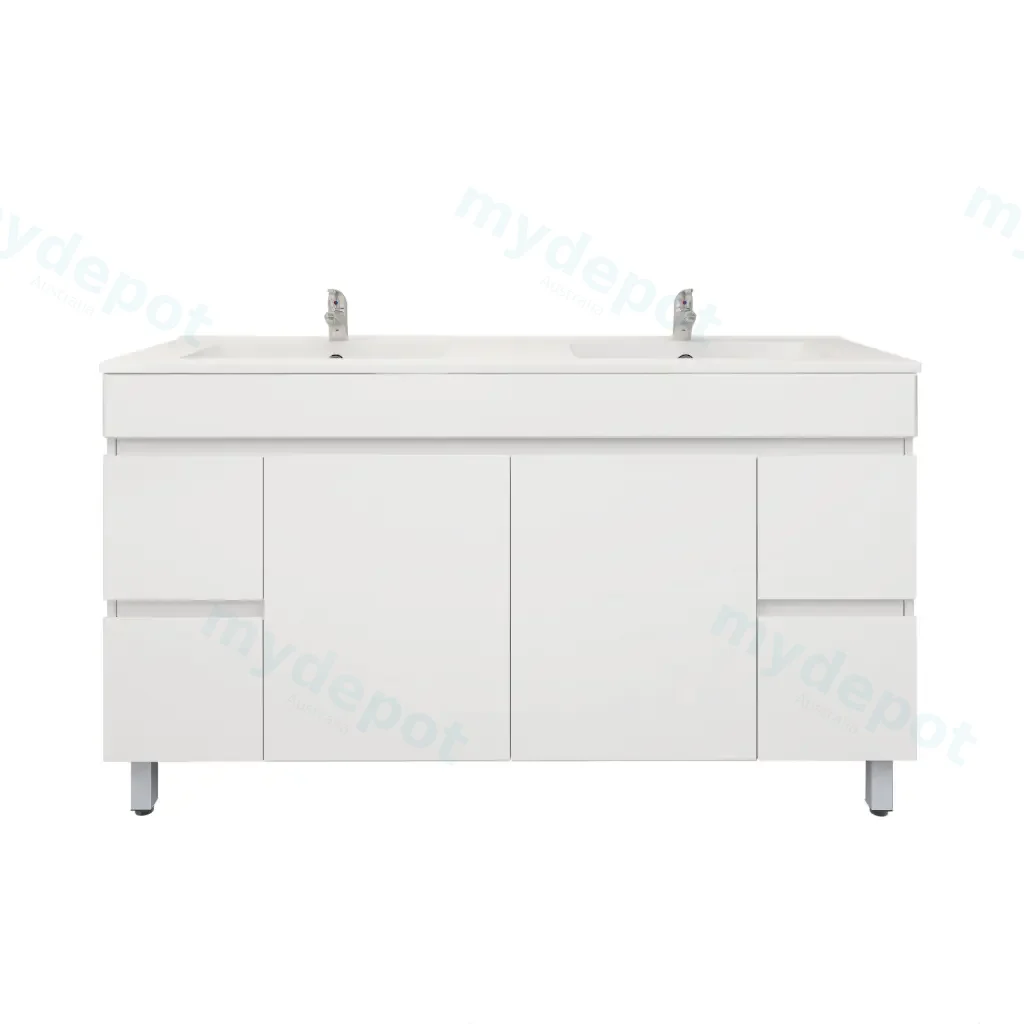 1500mm Freestanding with Legs Bathroom Vanity Cabinet Only PVC Gloss White