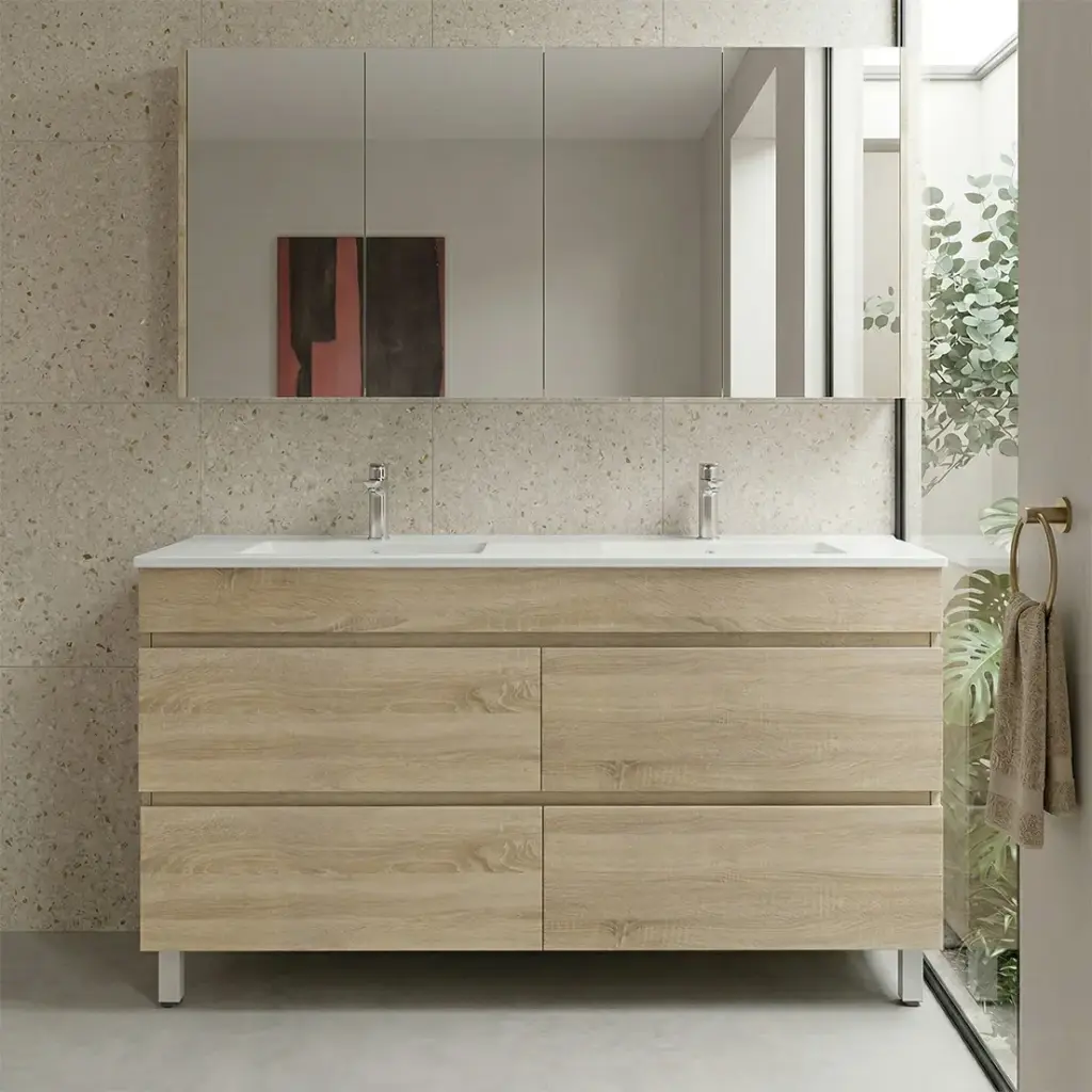 [93053/WO1546L-D] 1500mm White Oak MDF 4 Drawers Freestanding Bathroom Vanity Cabinet Only