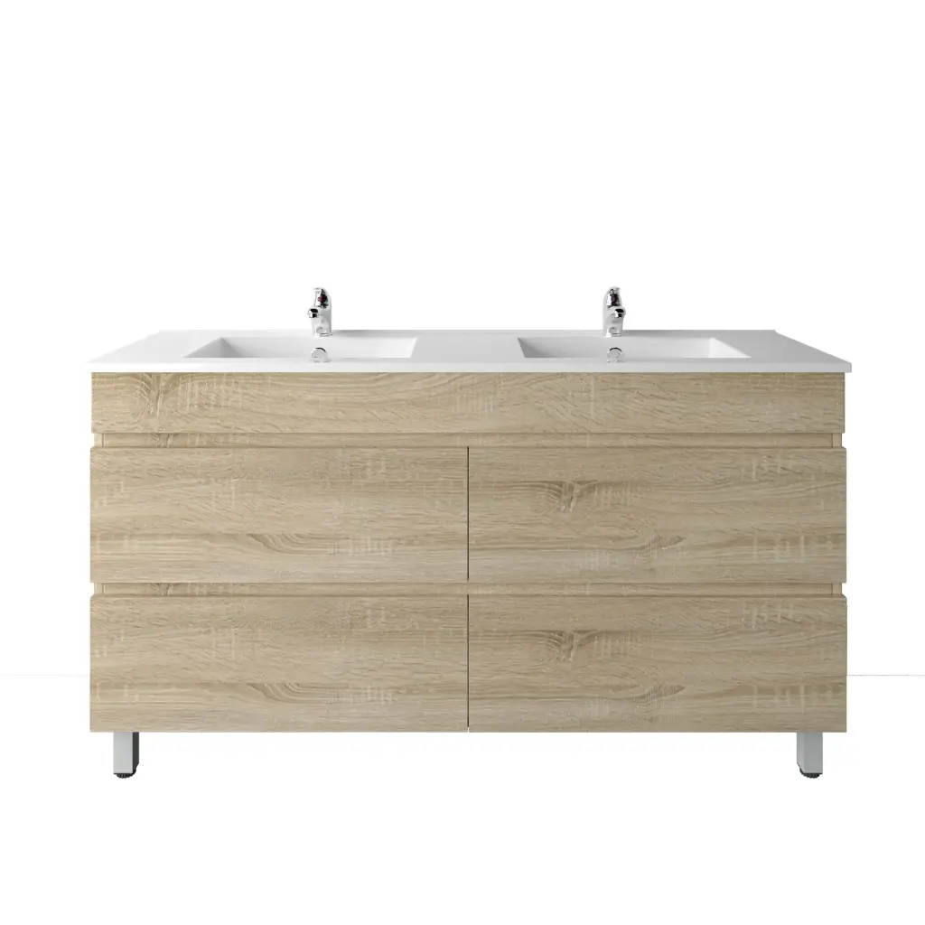 [93053/WO1546L-D] 1500mm White Oak MDF 4 Drawers Freestanding Bathroom Vanity Cabinet Only