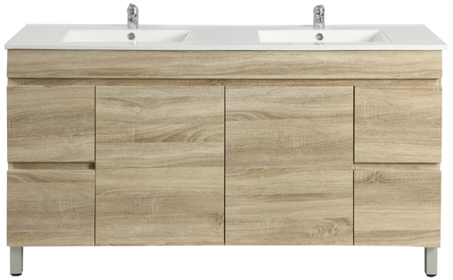 1500mm White Oak MDF Freestanding Bathroom Vanity Cabinet Only PVC Vacuum Filmed