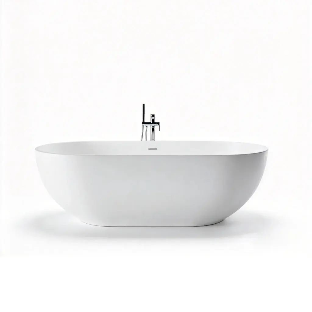 [55572] 1500X750X550mm Matt White Kirra Solid Surface Stone Bath Integrated Overflow,40mm Waste And Pipe Included