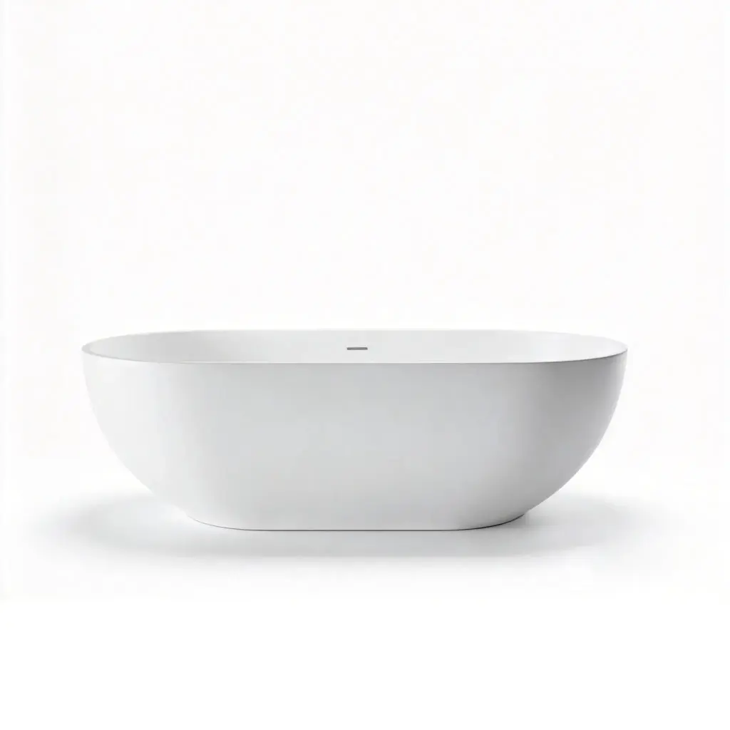 [55571] 1500X750X550mm Matt White Kirra Solid Surface Stone Bath Integrated Overflow,40mm Waste And Pipe Included