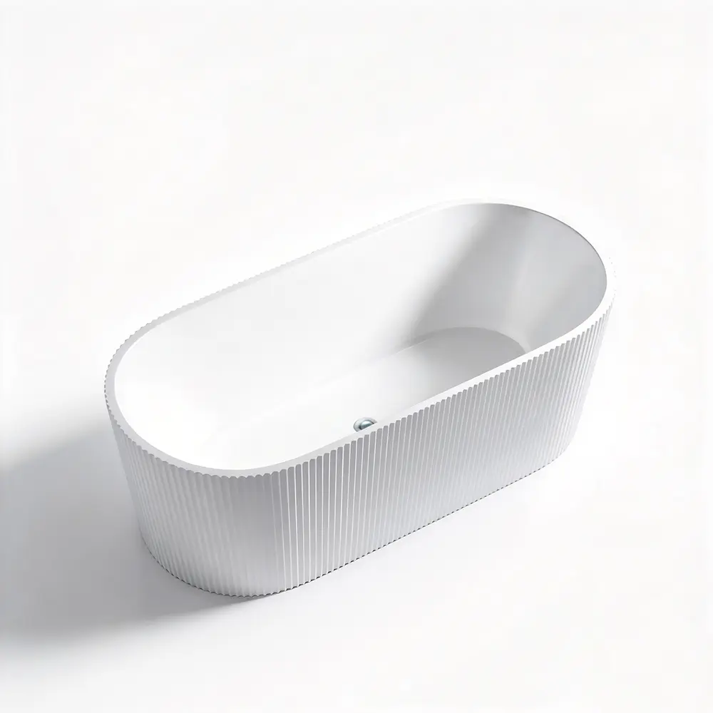 [55632] 1500X750X580mm Gloss Black And White Agena Fluted Acrylic Free Standing Bath None Overflow 40mm Waste + Pipe Supplied