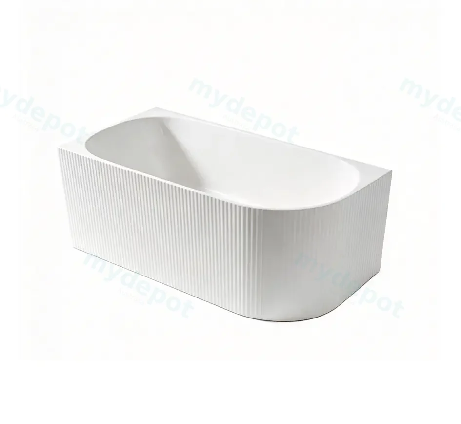 [55642] 1500X750X600mm Gloss White Binge Fluted Skirt Bath Left Corner None Overflow 40mm Waste+Pipe Supplied