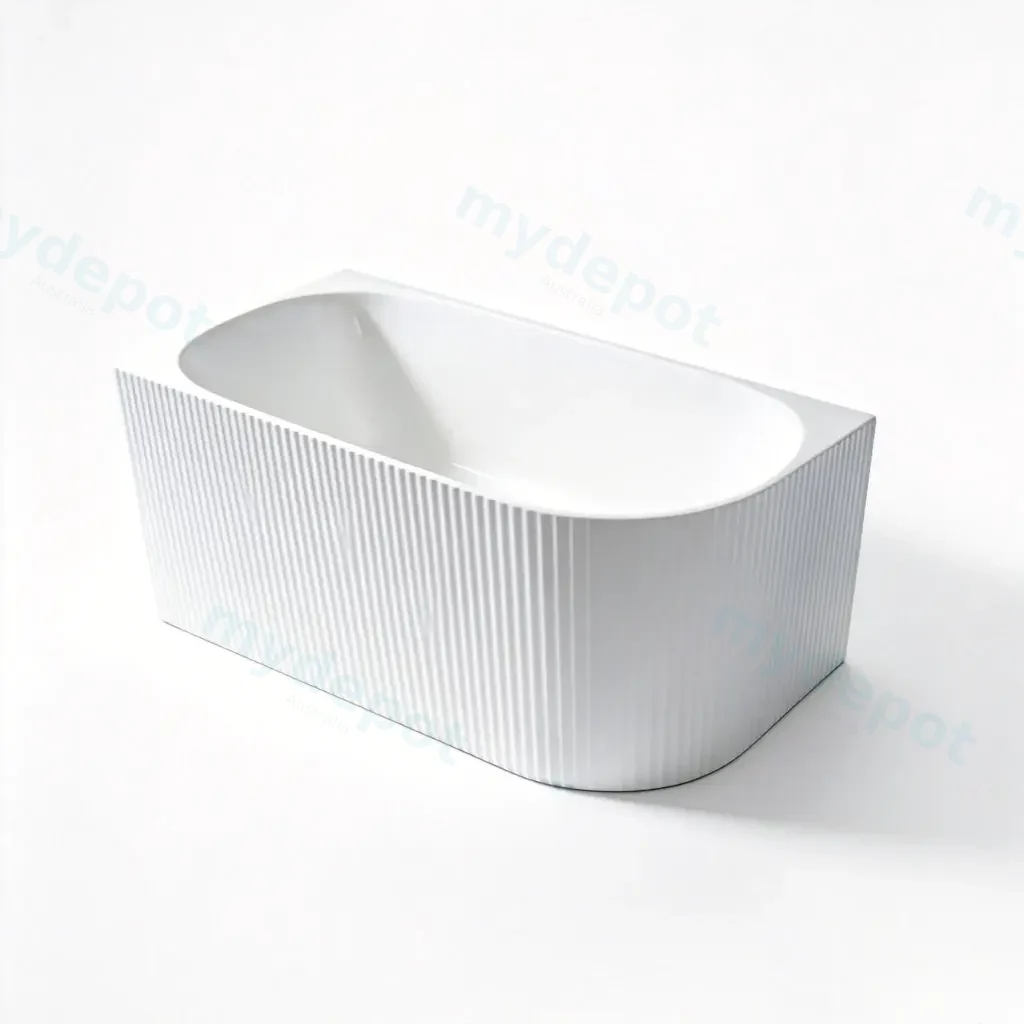 1500X750X600mm Matte White Binge Fluted Skirt Bath Left Corner None Overflow 40mm Waste+Pipe Supplied