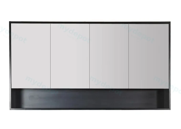 1500x150x780mm Hera Black Oak MDF Shaving Cabinet With Four Doors Four Fixed Shelves