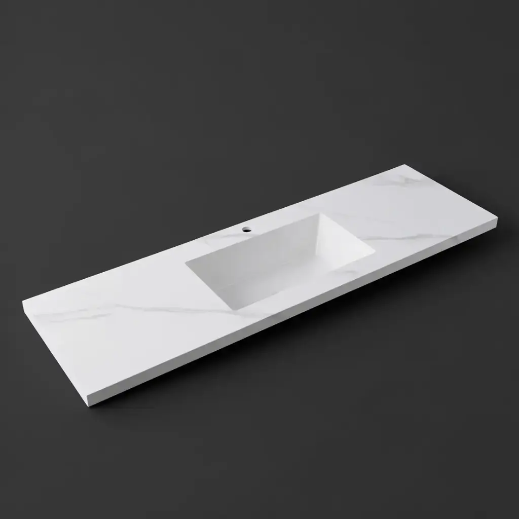 [56763] 1500x460x190mm Carrara White Sintered Stone Seamlessjoined With Fine Ceramic Basin