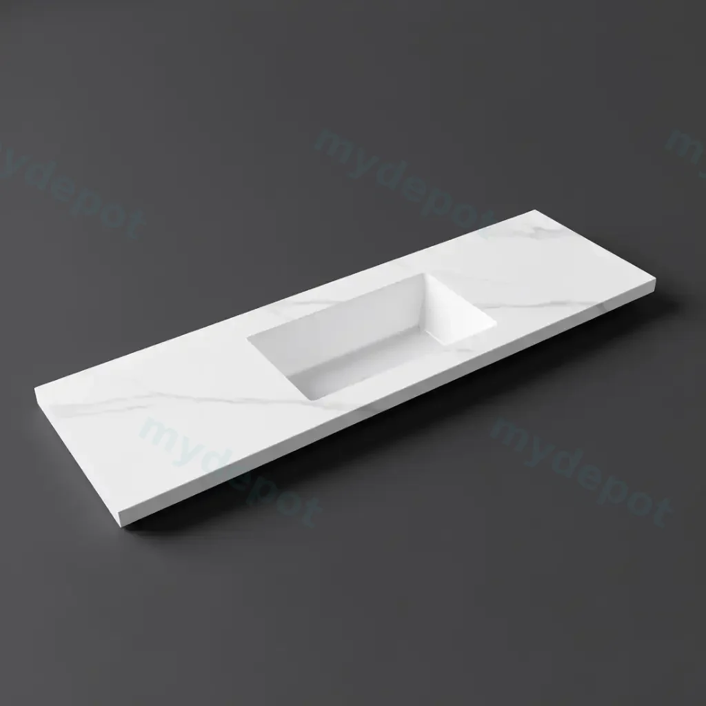 1500x460x190mm Carrara White Sintered Stone Seamlessjoined With Fine Ceramic Basin Single Bowl No Tap Hole