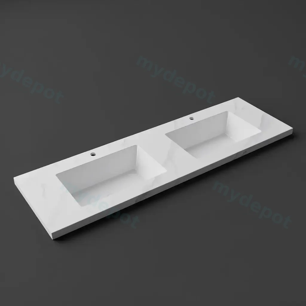 1500x460x190mmCarrara White Sintered Stone Seamlessjoined With Fine Ceramic Basin Double Bowl