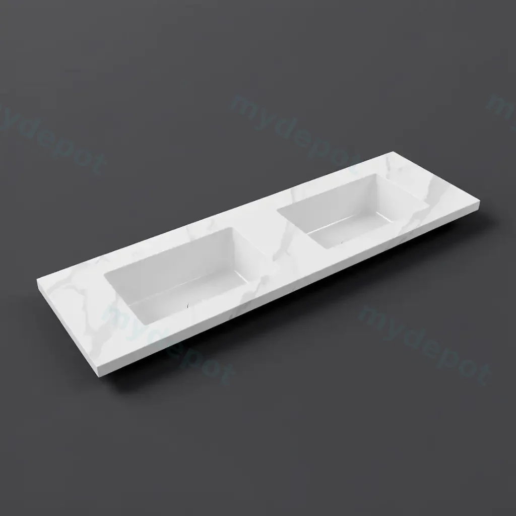 1500x460x190mmCarrara White Sintered Stone Seamlessjoined With Fine Ceramic Basin Double Bowl No Tap Hole