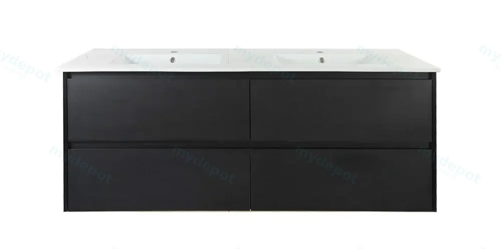 1500x460x560mm Hera Black Oak Wall Hung MDF Vanity Cabinet Only Four Soft Closing Drawers