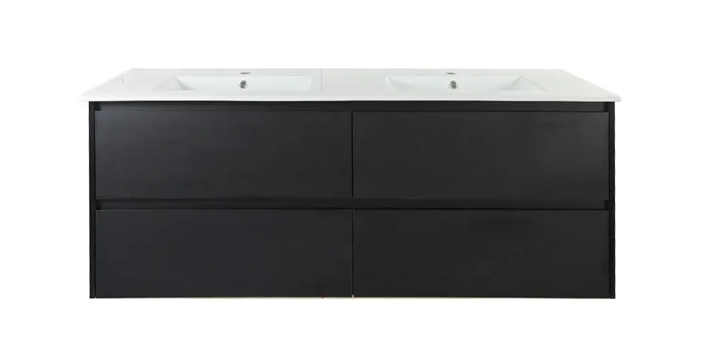 1500x460x560mm Hera Black Oak Wall Hung MDF Vanity With Black Stone Top Four Soft Closing Drawers