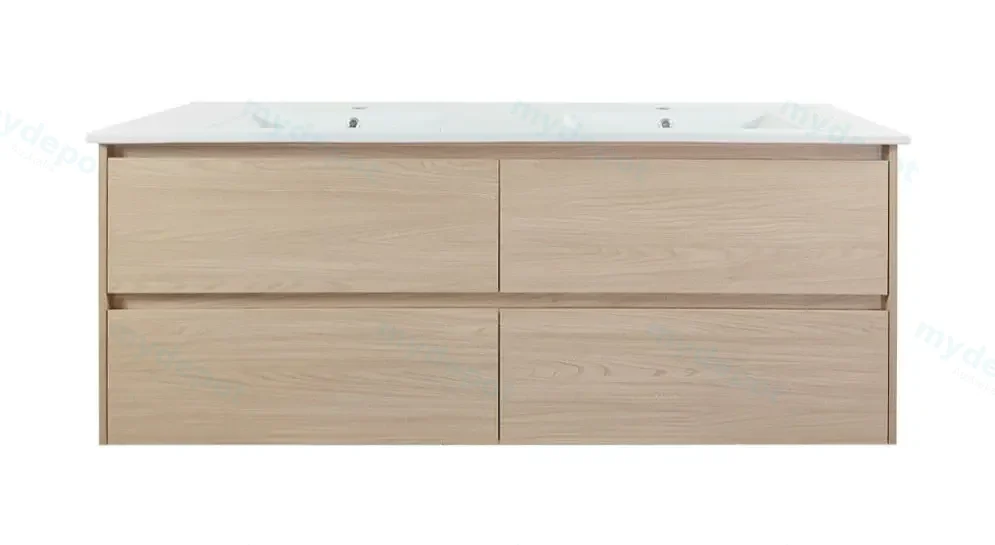 1500x460x560mm Hera Tas Oak Wall Hung MDF Vanity With Double Bowls Ceramic TOP Four Soft Closing Drawers