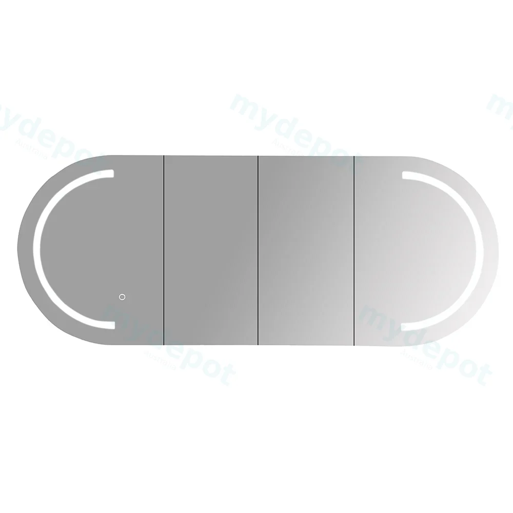 1500x600x160mm Matt White Athena LED Oval PVC Shaving Cabinet Four Doors