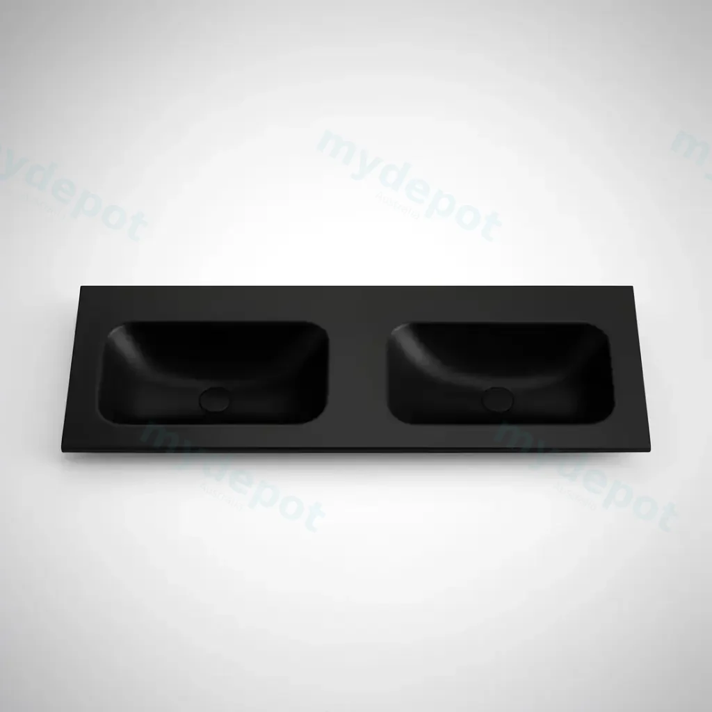 [56085] 1505X465X145 Matte Black Chasey Solid Surface Stone Basin Double Bowl