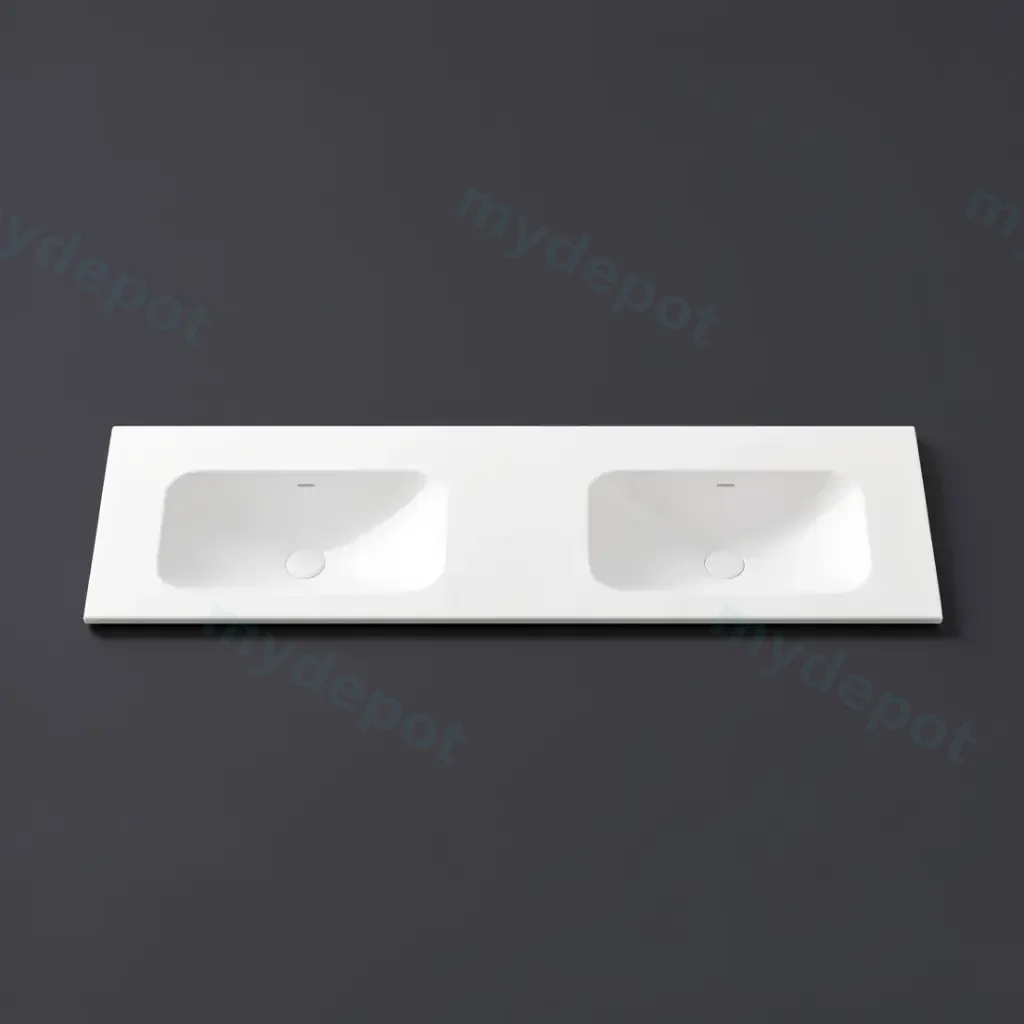 [56078] 1505X465X145 Matte White Chasey Solid Surface Stone Basin Double Bowl