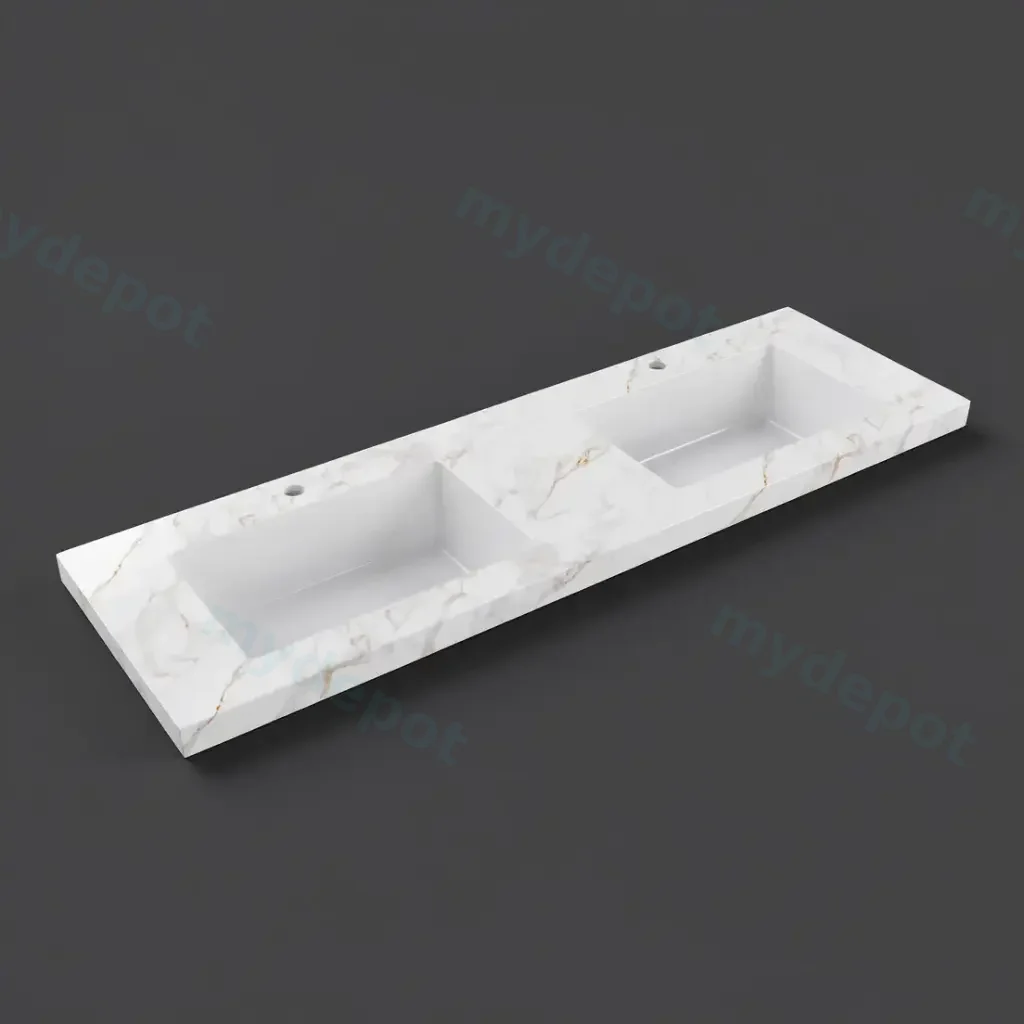 1505X465X50mm Carrara Gold Sintered Stone Semless Joined With Fine Ceramic Basin Stone Double Bowl