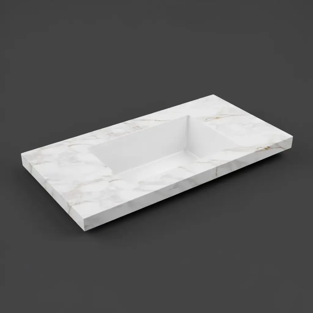 [56435] 1505X465X50mm Carrara Gold Sintered Stone Semless Joined With Fine Ceramic Basin Stone Single Bowl No Tap Hole
