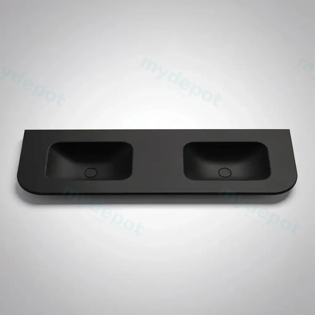 [56096] 1505X505X140 Matte Black Aruro Solid Surface Stone Basin Double Bowl