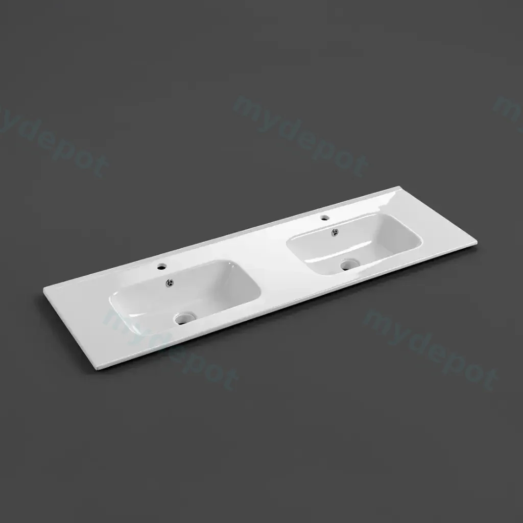 1510*460*175mm Gloss White Kliff Fine Ceramic counter Top Double Bowl
