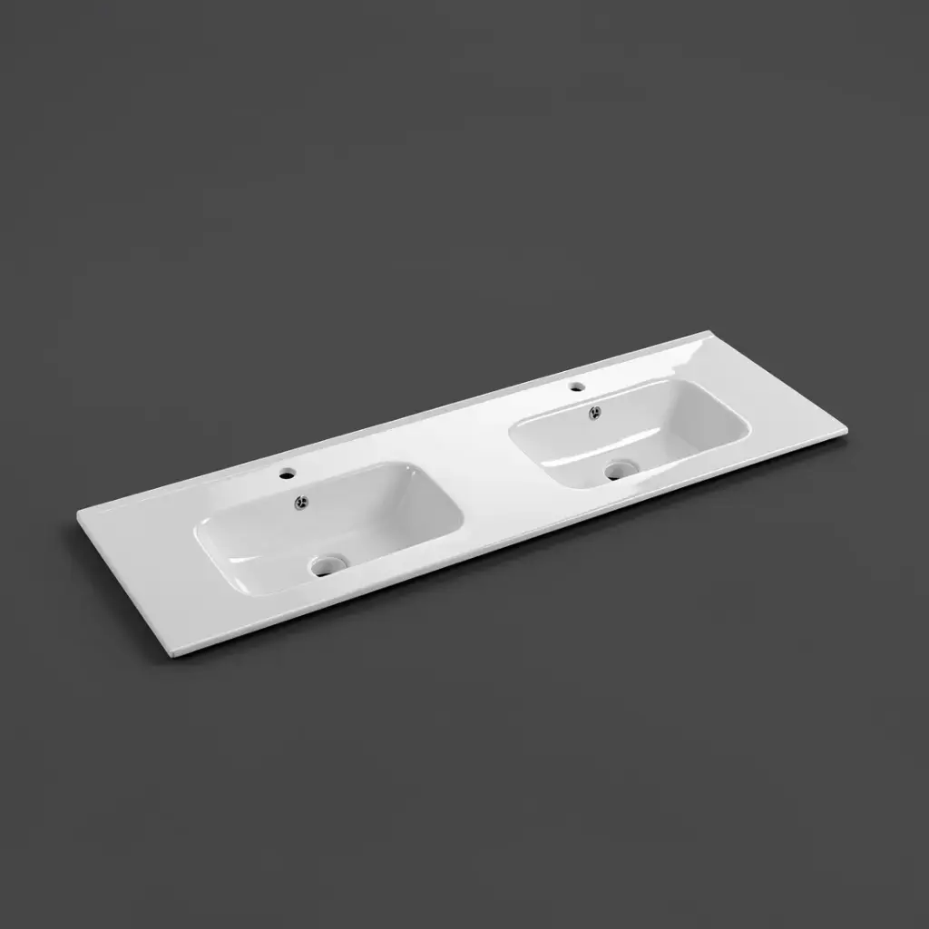 [56297] 1510*460*175mm Gloss White Kliff Fine Ceramic counter Top Double Bowl