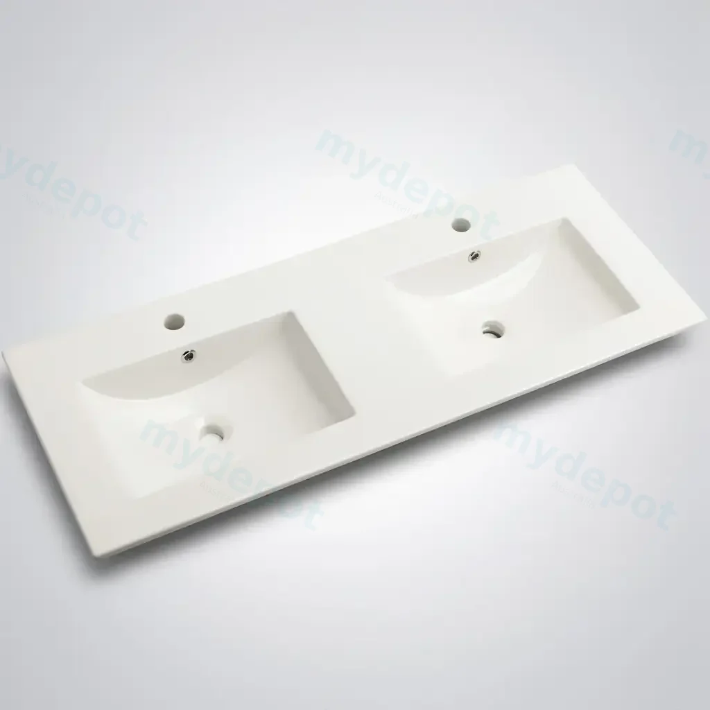1510*465*180 Gloss White Crete Fine Ceramic Counter Top Tap Hole, Double Bowl Overflow,32mm Waste
