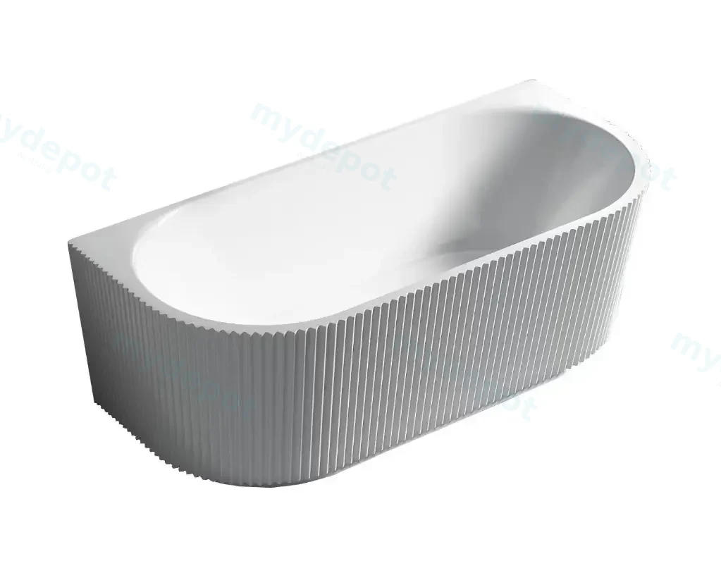 1700X800X600mm Matte White Bingie Fluted Skirt Bath Back To Wall None Overflow 40mm Waste+Pipe Supplied