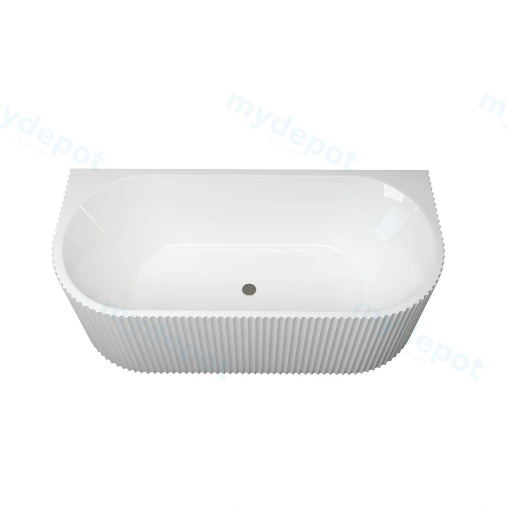 [75126/KBT1700-BTW] 1700mm Kiama Grooved Gloss White Back to Wall Bathtub