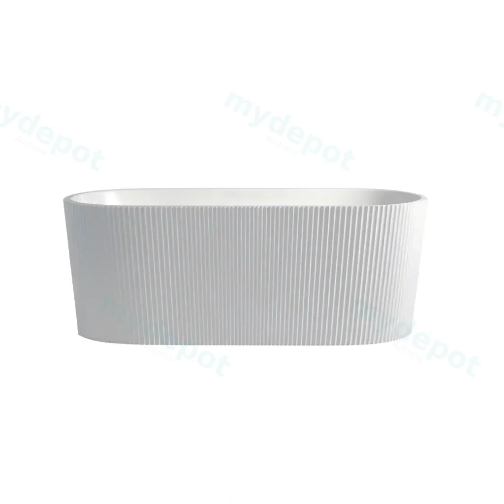 1705X7805X590mm Gloss White Agena Fluted Groove Acrylic Free Standing Bath None Overflow 40mm Waste+Pipe Supplied