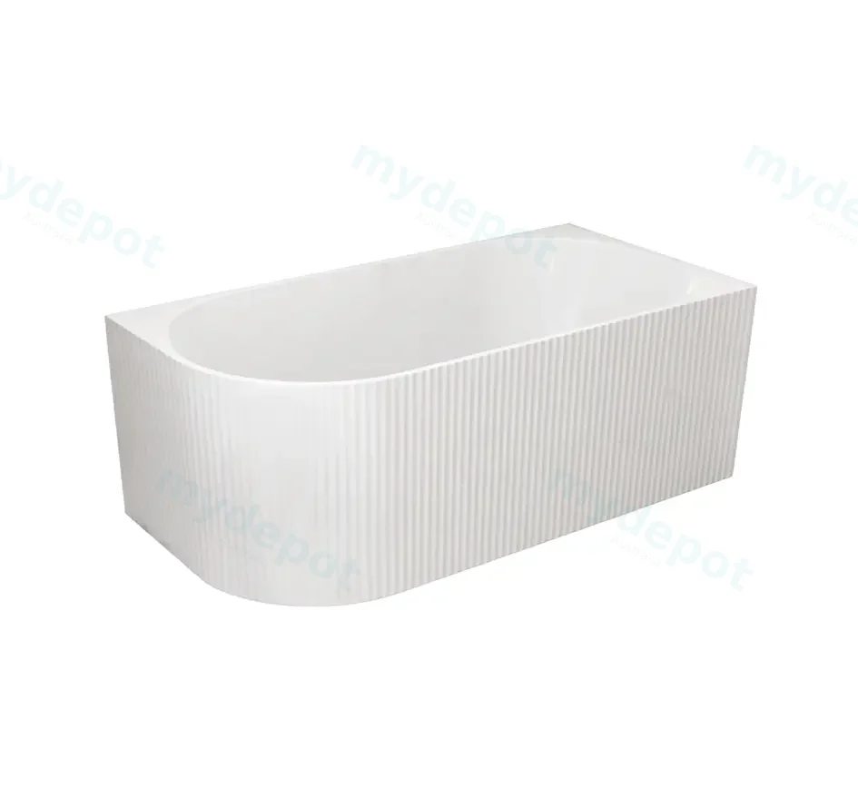 1705X790X605mm Gloss White Binge Fluted Skirt Bath Right Corner None Overflow 40mm Waste+Pipe Supplied