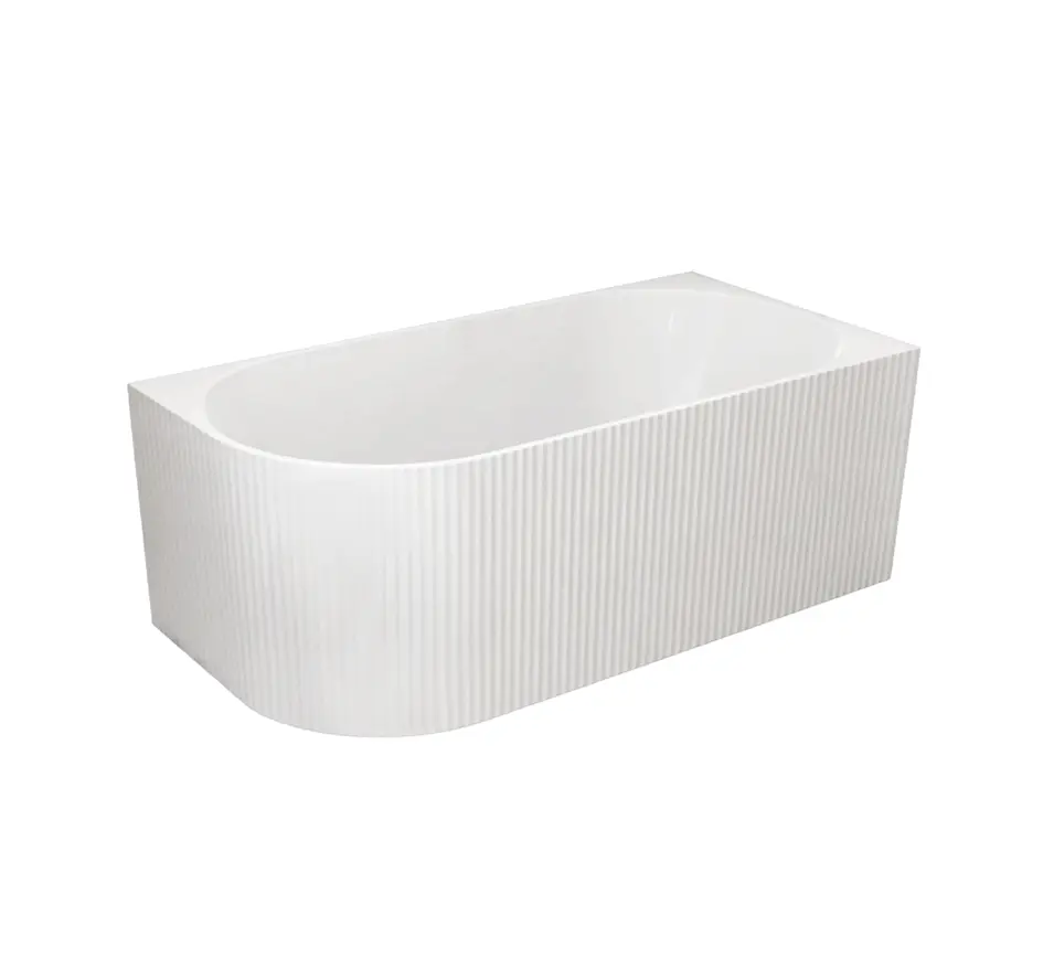 [55645] 1705X790X605mm Gloss White Binge Fluted Skirt Bath Right Corner None Overflow 40mm Waste+Pipe Supplied