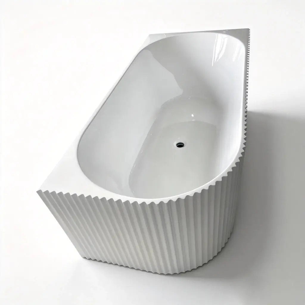 [55647] 1705X790X605mm Matte White Binge Fluted Skirt Bath Left Corner None Overflow 40mm Waste+Pipe Supplied