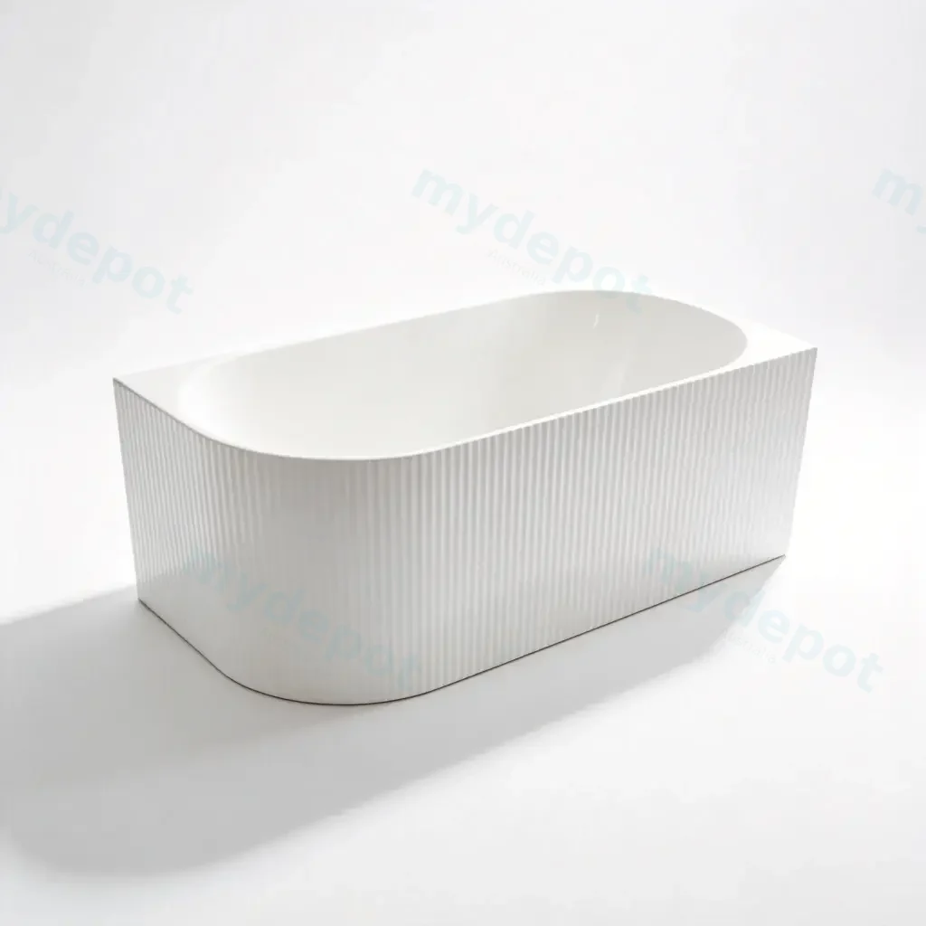 1705X790X605mm Matte White Binge Fluted Skirt Bath Right Corner None Overflow 40mm Waste+Pipe Supplied