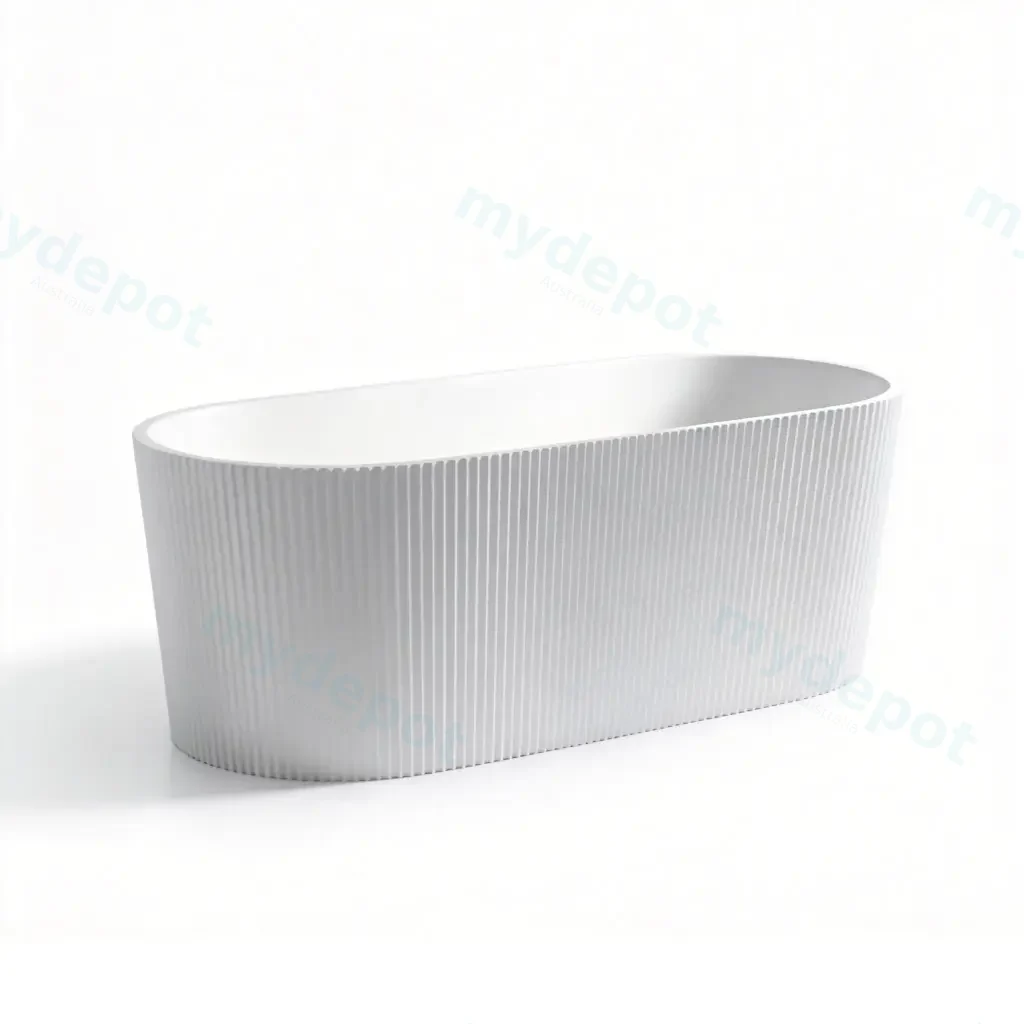 1705X805X590mm Matte White Agena Fluted Acrylic Free Standing Bath None Overflow 40mm Waste+Pipe Supplied